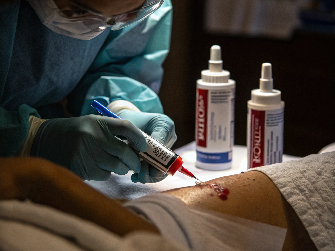 Clinician applying advanced cellular tissue matrix to a wound