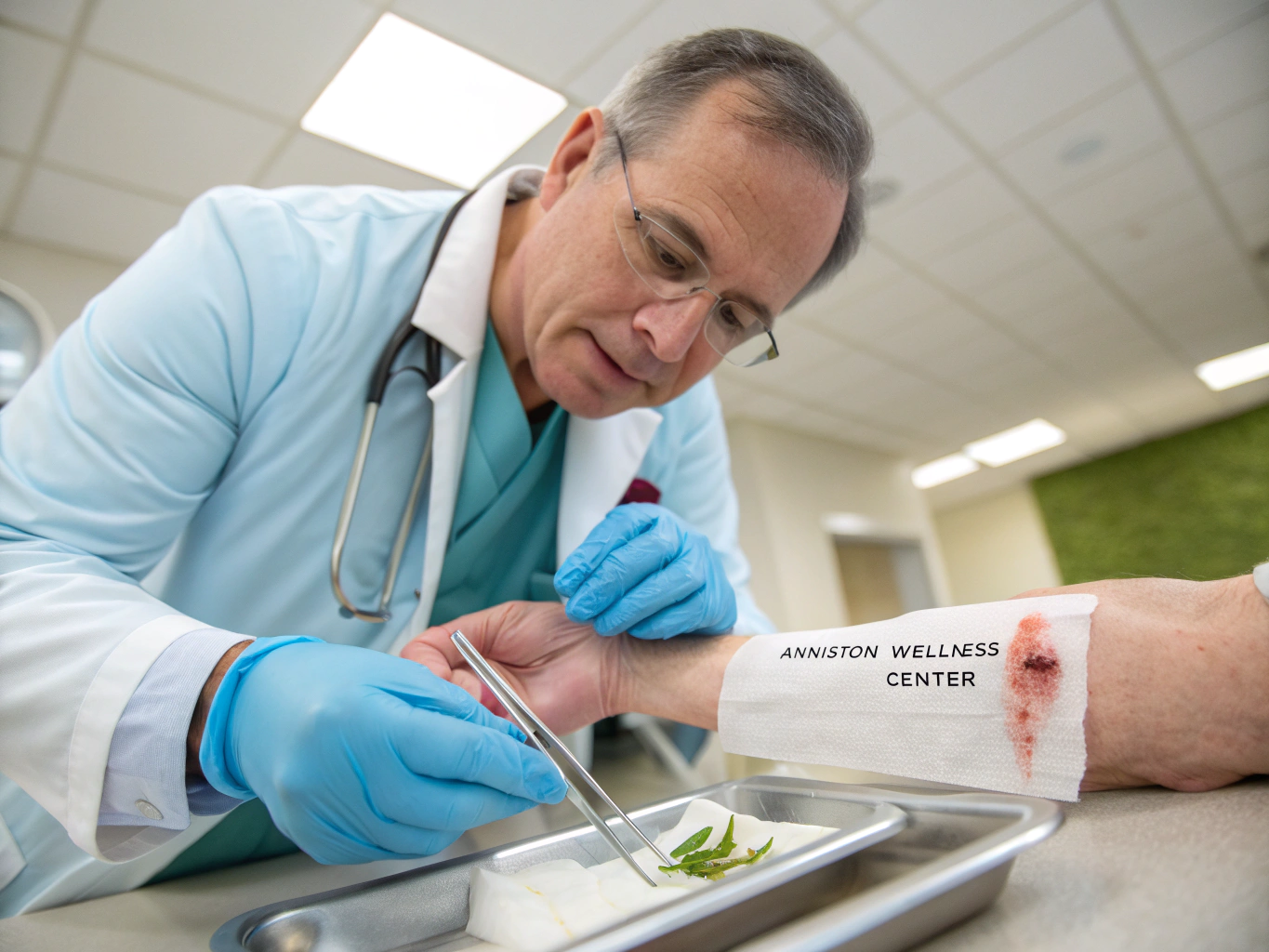 Clinician assessing a wound for signs of infection