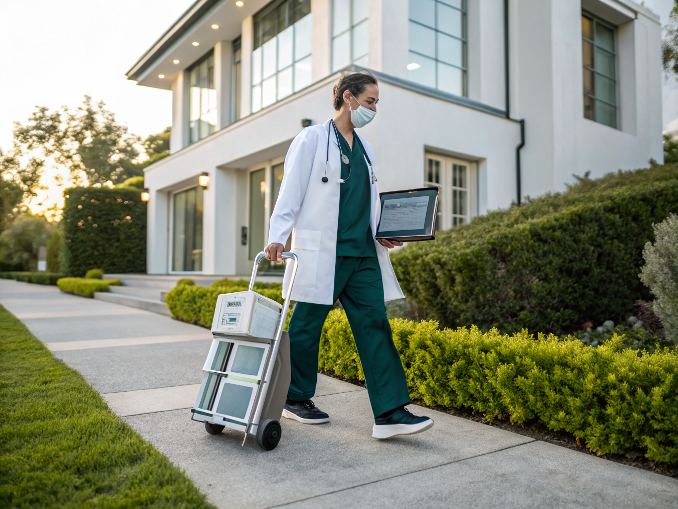 Mobile wound care specialist arriving for urgent triage